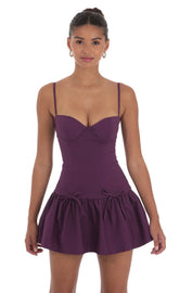 Double Bow Drop Waist Dress in Purple